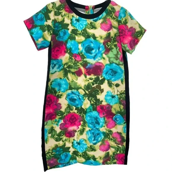 Sandro Floral Abstract Mini Shift Dress Size EU 2 US 4-6 Cut out Back zip - Picture 1 of 16
